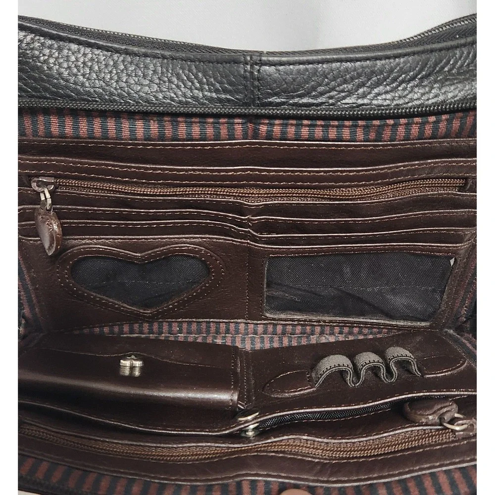 Brighton Black Leather Shoulder Bag Croc Embossed Organizer Wallet Purse Brown